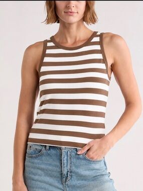 Splendid Striped Brown and White Tank Top - Women's Sleeveless Tee